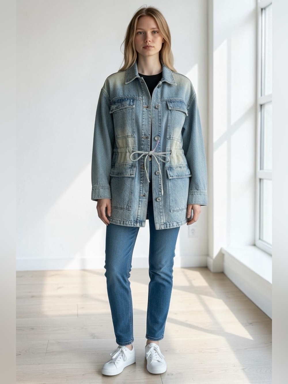 NWT Jennifer Zipp Fabrique Drawstring Denim Jacket. Size M. US 4. UK 8.